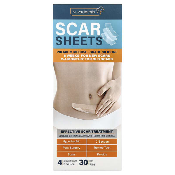 Nuvadermis, Scar Sheets, Light Skin Tone, 4 Reusable Sheets
