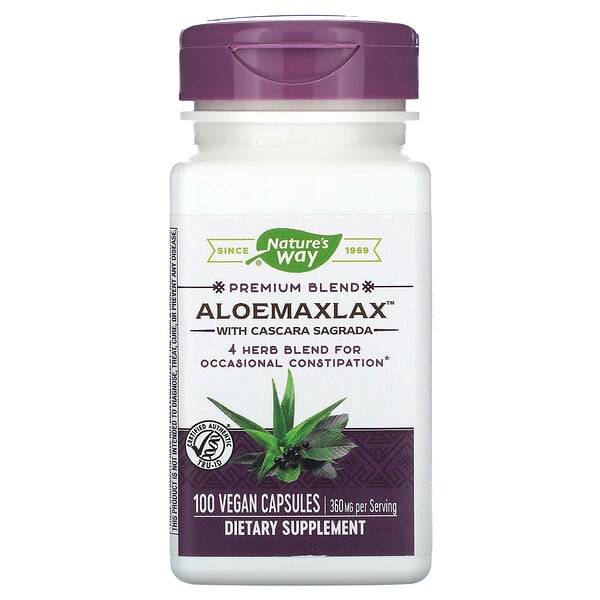 Nature's Way, AloeMaxLax with Cascara Sagrada, 360 mg, 100 vegane Kapseln