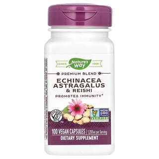 Nature's Way, Echinacea Astragalus & Jamur Reishi, 1.200 mg, 100 Kapsul Vegan (400 mg per Kapsul)