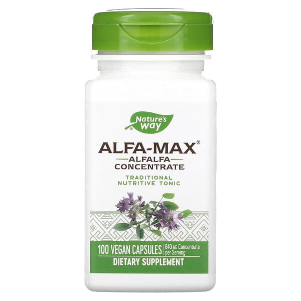Nature's Way, Alfa-Max, концентрат люцерны, 420 мг, 100 веганских капсул