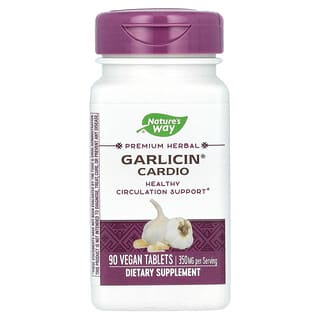 Nature's Way‏, Garlicin Cardio, תוסף תמיכה בזרימת הדם, מכיל 350 מ“ג, 90 טבליות טבעוניות