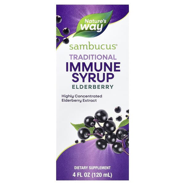 Nature's Way, 接骨木，傳統機體抵抗幫助糖漿，接骨木果味，50 毫克，4 液量盎司（120 毫升）