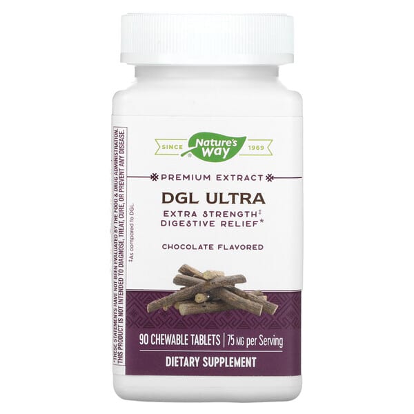 Nature's Way, DGL Ultra, Extra Strength для облегчения пищеварения, немецкий шоколад, 75 мг, 90 жевательных таблеток