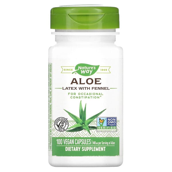 Nature's Way, Aloe Latex with Fennel, 140 mg, 100 Vegan Capsules