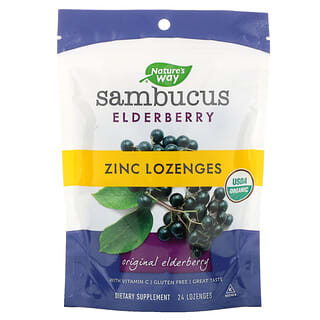 Nature's Way, Sabugueiro Sambucus, Pastilhas de Zinco com Vitamina C, 24 Pastilhas
