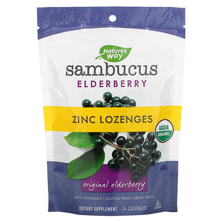 Nature's Way, Sambucus Elderberry, Zinc Lozenges with Vitamin C, Original Elderberry, 24 Lozenges