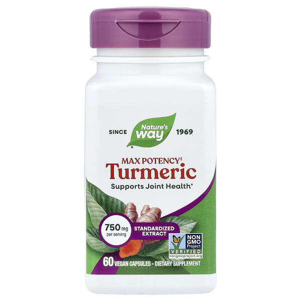 Nature's Way Turmeric, Max Potency, 750 mg, 60 Vegan Capsules