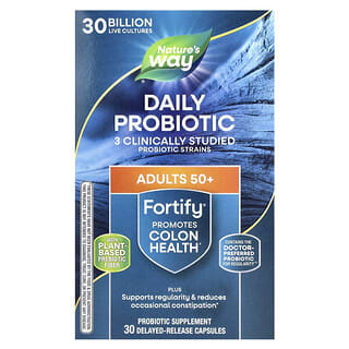 Nature's Way, Fortify, для людей старше 50 лет, пробиотики и пребиотики, ежедневный уход, 30 млрд, 30 растительных капсул с отсроченным высвобождением