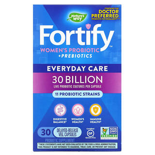 Nature's Way, Fortify โพรไบโอติก + พรีไบโอติกสำหรับผู้หญิง เพื่อการดูแลในทุกๆ วัน มีจุลินทรีย์ 3 หมื่นล้าน CFU บรรจุแคปซูลผักที่ออกฤทธิ์แบบชะลอ 30 แคปซูล