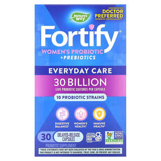 Nature's Way, Fortify, Probióticos y prebióticos para mujeres, Cuidado diario, 30.000 millones, 30 cápsulas vegetales de liberación retardada