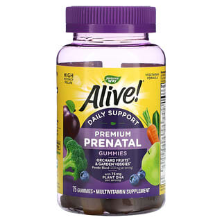 Nature's Way, Alive! فيتامينات متعددة ممتازة لتقديم الدعم اليومي في مرحلة ما قبل الولادة، نكهة الفراولة والليمون، 75 علكة
