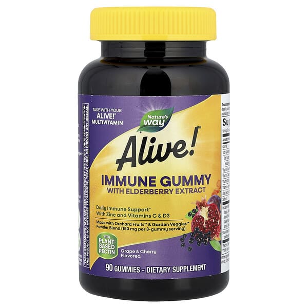 Alive!® Immune Gummy with Elderberry Extract, Grape & Cherry, 90 Gummies