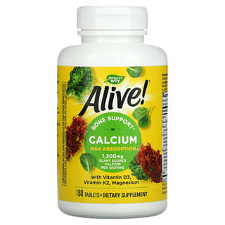 Nature's Way, Alive !, Calcium et vitamine D3, Vitamine K2, Magnésium, 325 mg, 180 comprimés