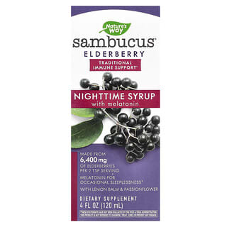 Nature's Way, Sambucus, Nighttime Syrup with Melatonin, Elderberry, 4 fl oz (120 ml)