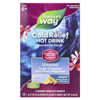 Nature's Way, Umcka, Cold Care, Day + Night, Soothing Hot Drink, Lemon-Citrus, Honey-Lemon, 12 Packets, 0.17 oz Each,  (8 Day / 4 Night)