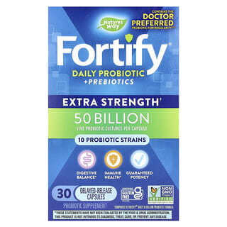 Nature's Way, Fortify, Daily Probiotic + Prebiotics, Extra Strength, 50 Billion , 30 Delayed Release Capsules