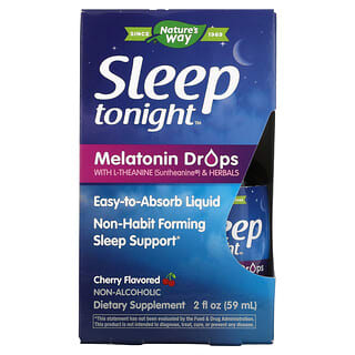 Nature's Way, Sleep Tonight，褪黑荷爾蒙滴劑，含 L-茶氨酸和草本，櫻桃，2 液量盎司（59 毫升）