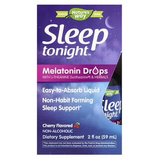 Nature's Way, Sleep Tonight，褪黑荷爾蒙滴劑，含 L-茶氨酸和草本，櫻桃，2 液量盎司（59 毫升）