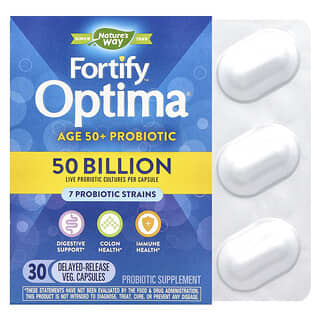 Nature's Way, Fortify Optima, пробиотик, для людей старше 50 лет, 50 миллиардов, 30 растительных капсул с отсроченным высвобождением