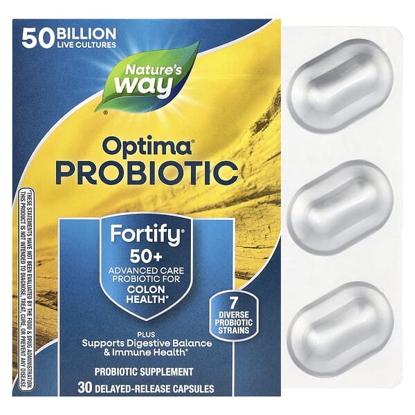 Nature's Way Optima® Probiotic, Fortify® 50+, 50 Billion CFU, 30 Delayed-Release Capsules