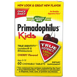 Nature's Way, Primadophilus, Crianças, de 2 a 12 Anos, Cereja, 3 Bilhões de UFCs, 60 Comprimidos Mastigáveis