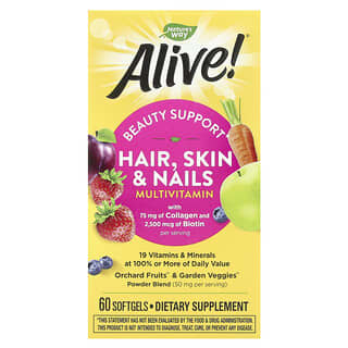 Nature's Way, Alive! Multivitamínico para Cabelo, Pele e Unhas, Morango, 60 Cápsulas Softgel