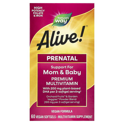 Nature's Way, Alive!® Premium Prenatal Multivitamin, Berry Flavor, 60 Vegan Softgels