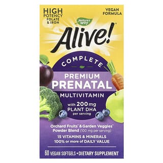 Nature's Way, Alive! Multivitamines prénatales complètes de qualité supérieure, 200 mg, 60 capsules végétariennes à enveloppe molle