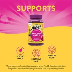 Nature's Way, Alive! Hair, Skin & Nails with Collagen & Biotin, Strawberry, 60 Gummies