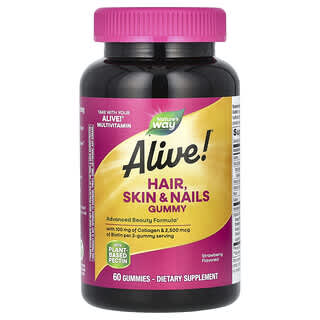 Nature's Way, Alive! Hair, Skin & Nails Gummies, Fruchtgummis für Haare, Haut und Nägel, Erdbeere, 60 Fruchtgummis