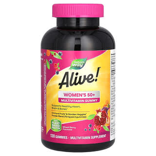 Nature's Way‏, Alive!‎ סוכריות גומי של מולטי-ויטמין לנשים בנות 50+, בטעם פירות יער, 130 סוכריות גומי