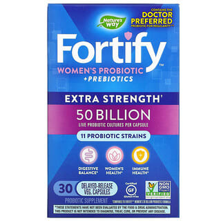ناتشرز واي‏, Fortify بروبيوتيك + بريببيوتك للنساء، قوة مضاعفة، 50 مليار وحدة تشكيل مستعمرة، 30 كبسولة نباتية متأخرة المفعول