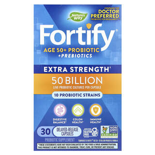 Nature's Way, Fortify, Ages 50+ Probiotic + Prebiotics, Extra Strength , 50 Billion, 30 Delayed-Release Capsules