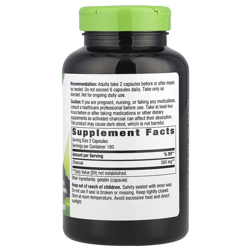 Carbón vegetal activado, 360 cápsulas (280 mg por cápsula)