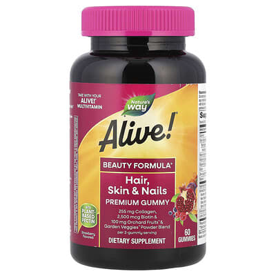 Nature's Way, Alive! Premium Help for Hair, Skin & Nails Gummies, Strawberry Flavor, 60 Gummies