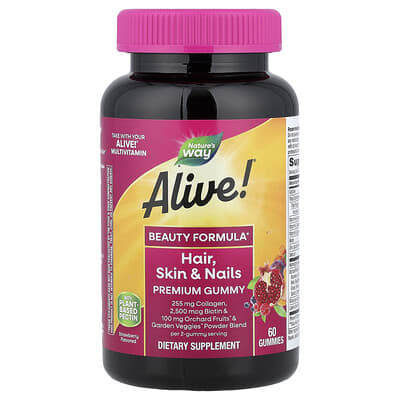 Nature's Way, Alive!® Hair, Skin & Nails Premium Gummy, Strawberry, 60 Gummies