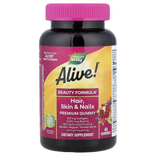 Nature's Way, Alive! 頭髮、皮膚和指甲優質幫助軟糖，草莓味，60 粒