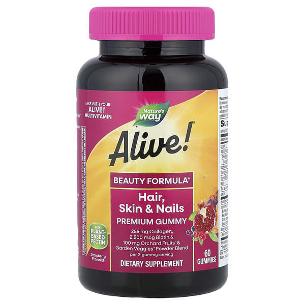 Nature's Way, Alive!® Hair, Skin & Nails Premium Gummy, Strawberry, 60 Gummies — product photo 1