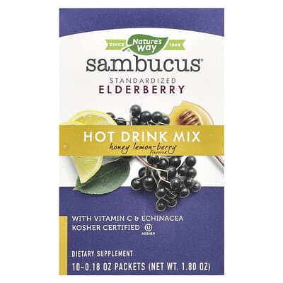 Nature's Way, Elderberry, Hot Beverage Mix, Standardized Elderberry, Honey Lemon Berry Flavor, 10 Pack (0.18 oz) Each