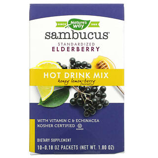 Nature's Way, Sambucus, Hot Drink Mix, Standardized Elderberry, Honey Lemon-Berry , 10 Packets (0.18 oz) Each