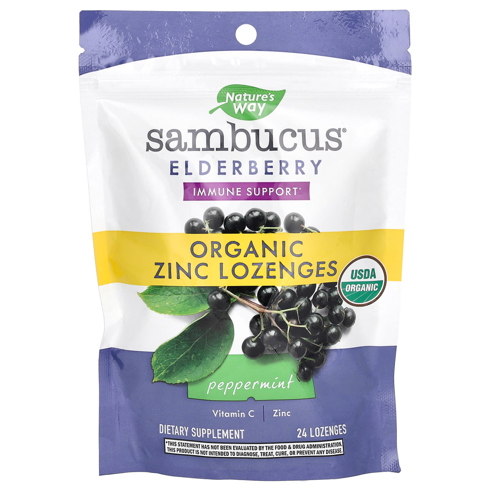 Nature's Way, Sambucus Elderberry, Organic Zinc Lozenges, Peppermint