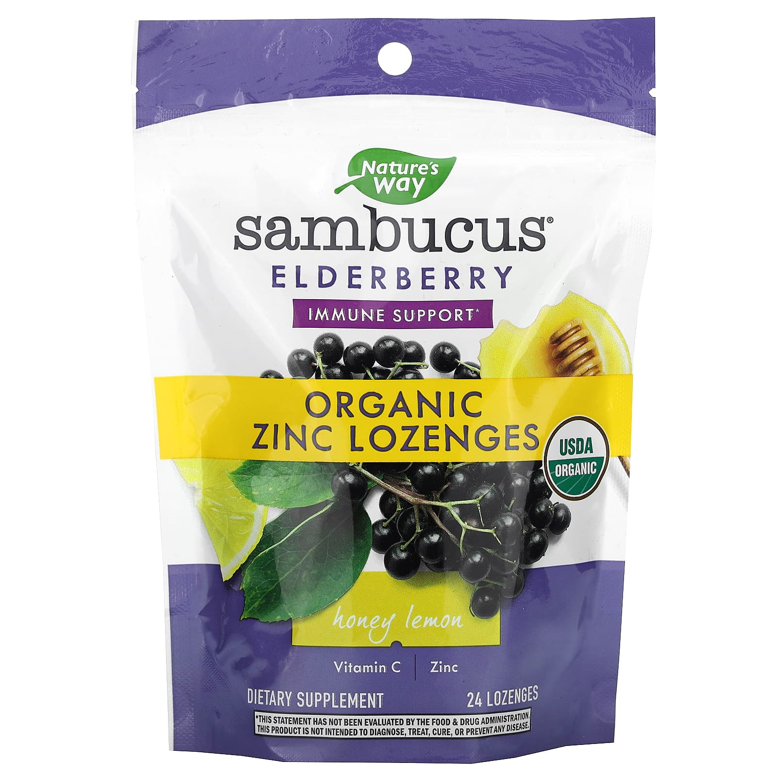 Nature's Way, Sambucus, Organic Elderberry Zinc Lozenges with Vitamin C