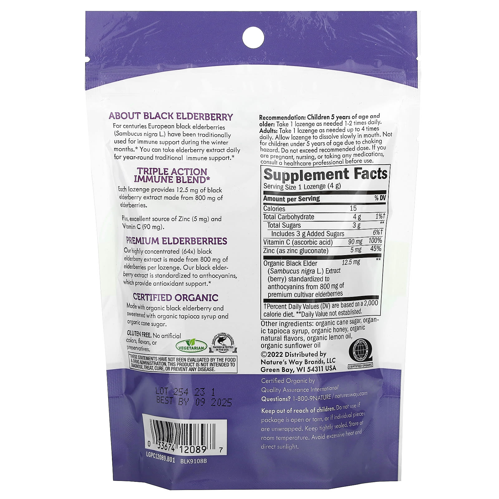 Nature's Way, Sambucus, Organic Elderberry Zinc Lozenges with Vitamin C