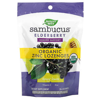 Nature's Way, Sambucus, Pastillas de saúco orgánico y zinc con vitamina C, miel y limón, 24 pastillas