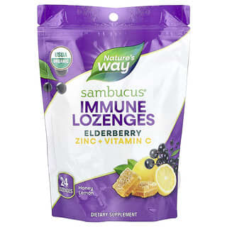 Nature's Way, Sambucus®, Pastilles pour le système immunitaire, Baie de sureau + Vitamine C, Miel et citron, 24 pastilles