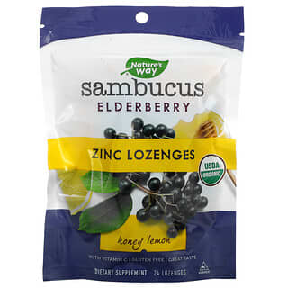 Nature's Way, Sambucus, Pastilhas de Zinco com Vitamina C, Limão e Mel, 24 Pastilhas