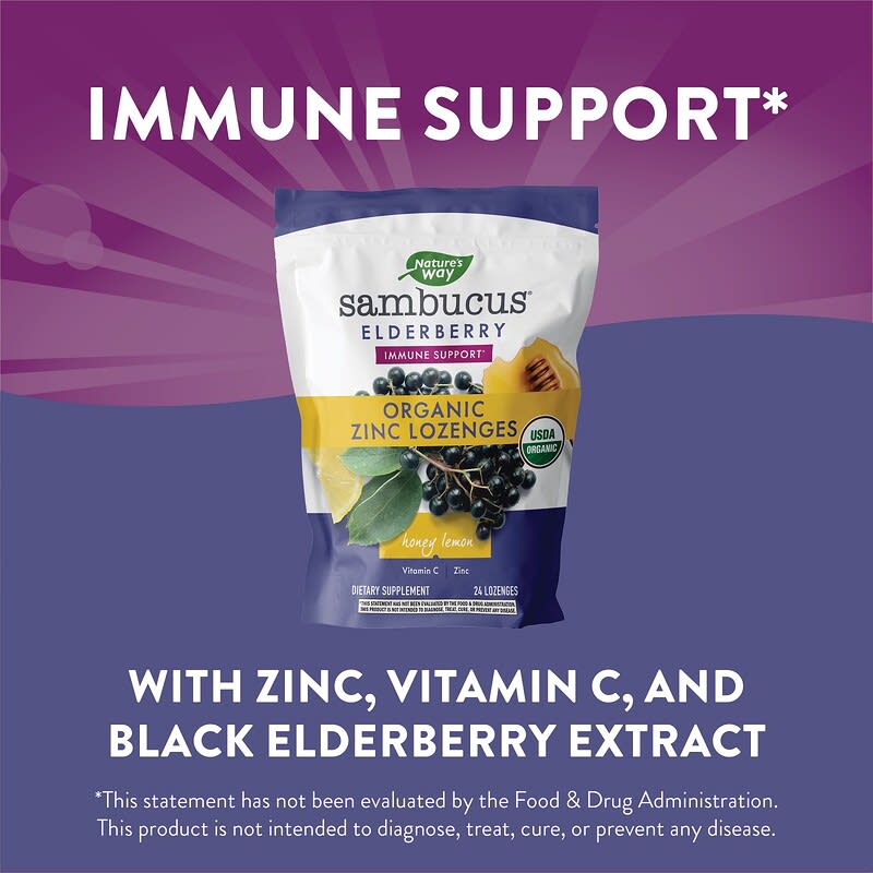 Nature's Way, Sambucus, Zinc Lozenges with Vitamin C, Honey Lemon, 24 Lozenges