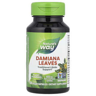 Nature's Way, Hojas de damiana, 600 mg, 100 cápsulas veganas (300 mg por cápsula)