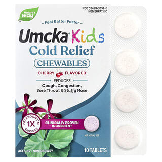 Nature's Way, Umcka, средство от простуды для детей, не вызывающее сонливости, для детей от 6 лет, вишня, 10 жевательных таблеток