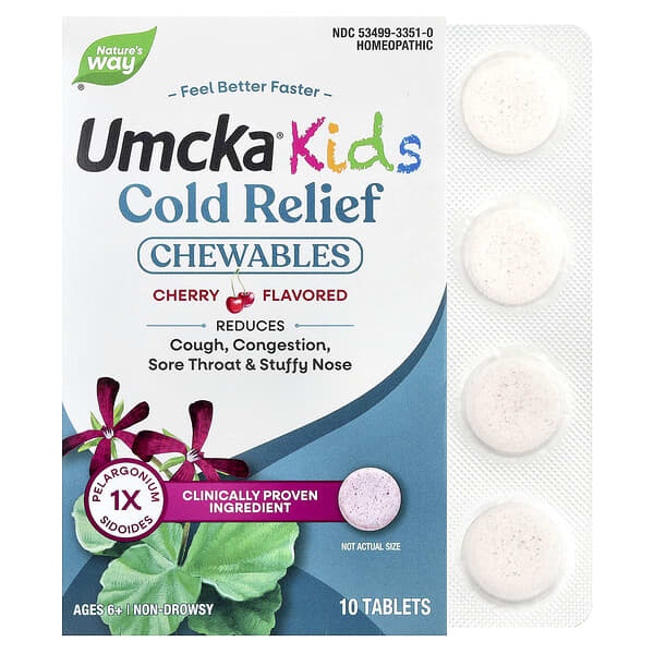 Nature's Way, Umcka® 어린이용, 콜드 릴리프 츄어블, 졸음을 유발하지 않음, 6세 이상, 체리 맛, 10정